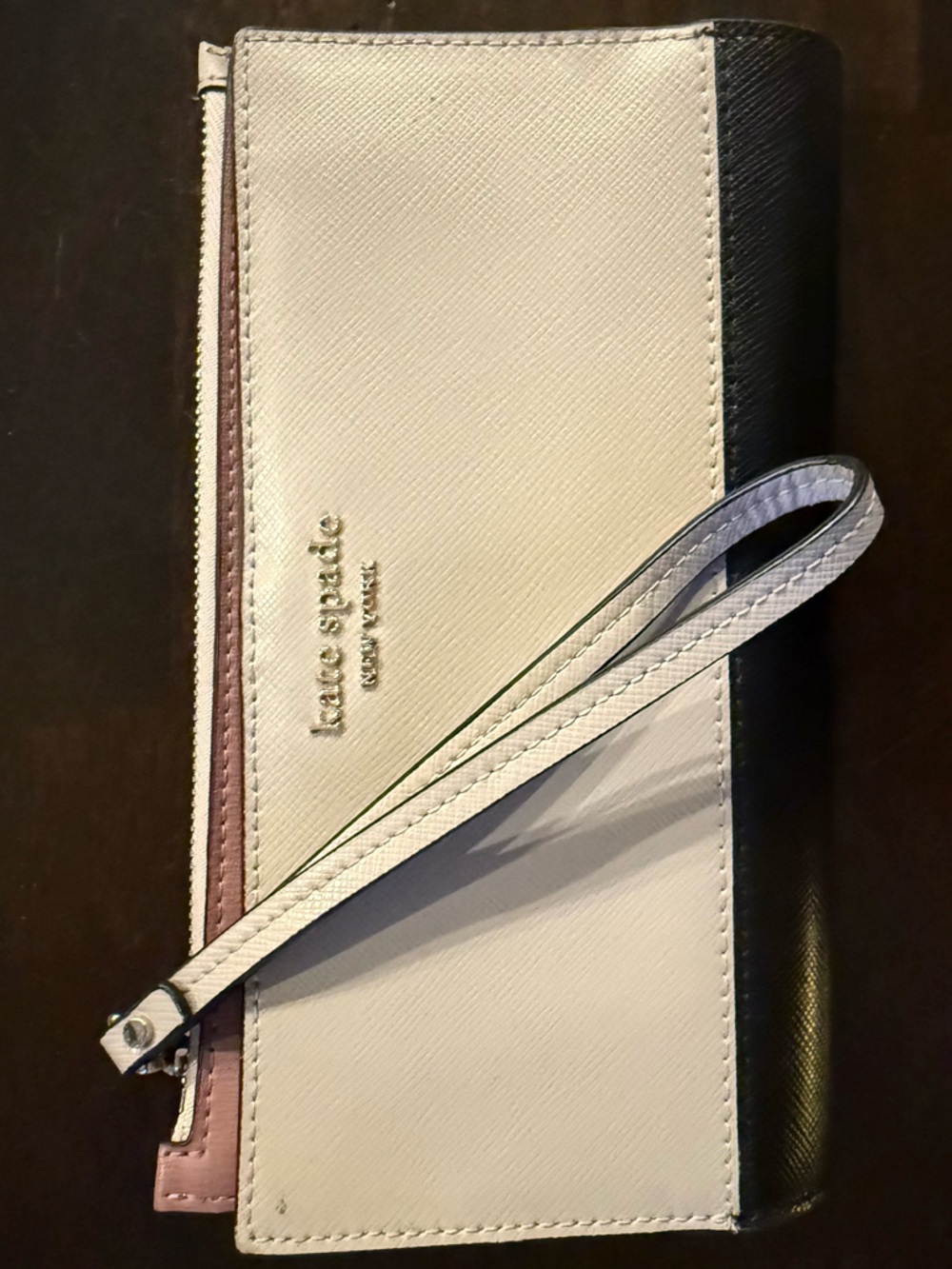 kate spade Cream, Black and Pink Leather Wristlet
